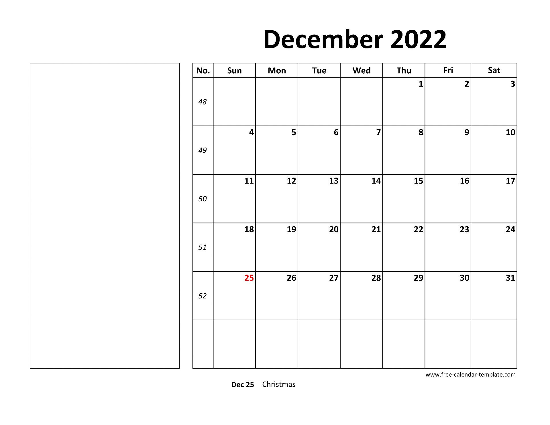December 2022 Free Calendar Tempplate | Free-Calendar  December 2022 Calendar Template