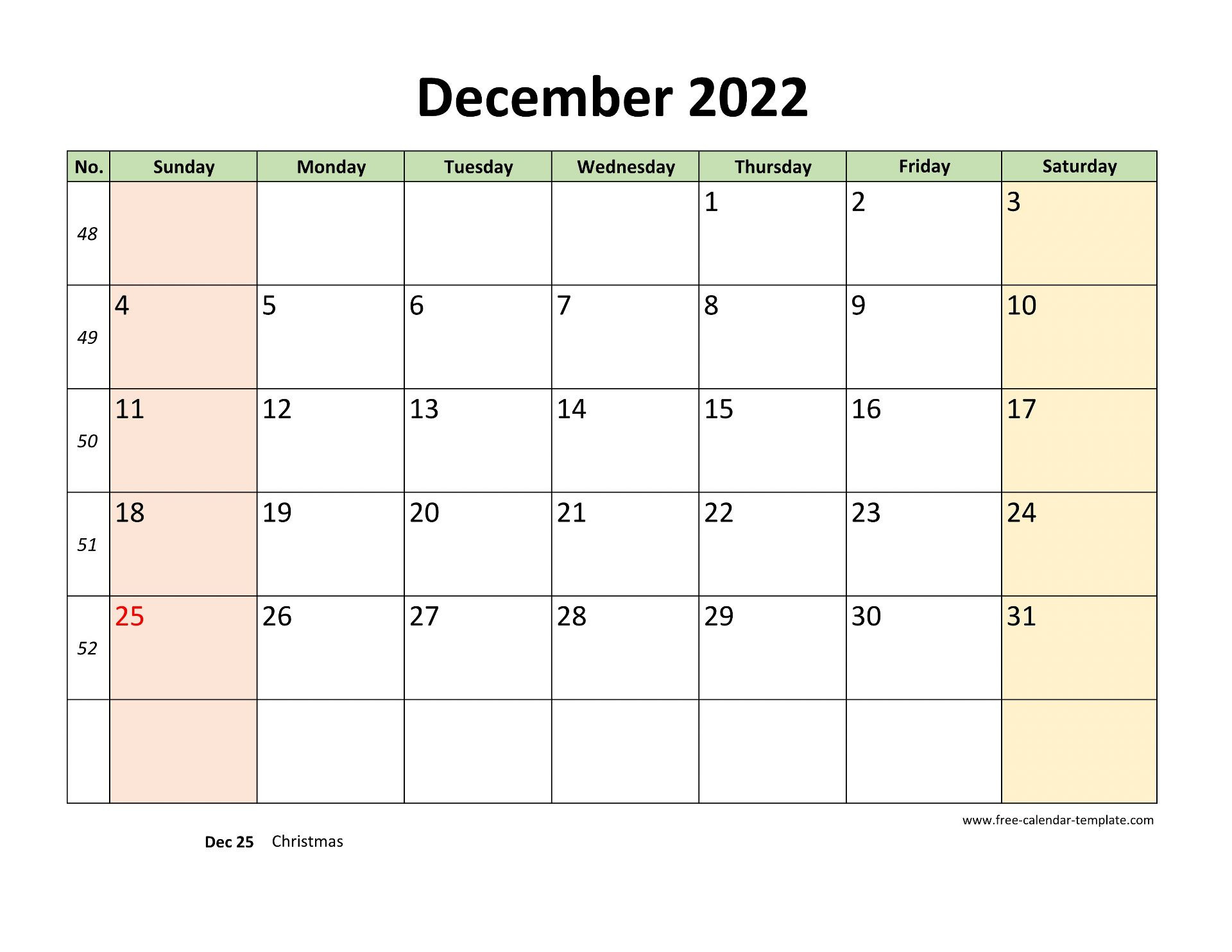 December 2022 Free Calendar Tempplate | Free-Calendar  December 2022 To May 2022 Calendar