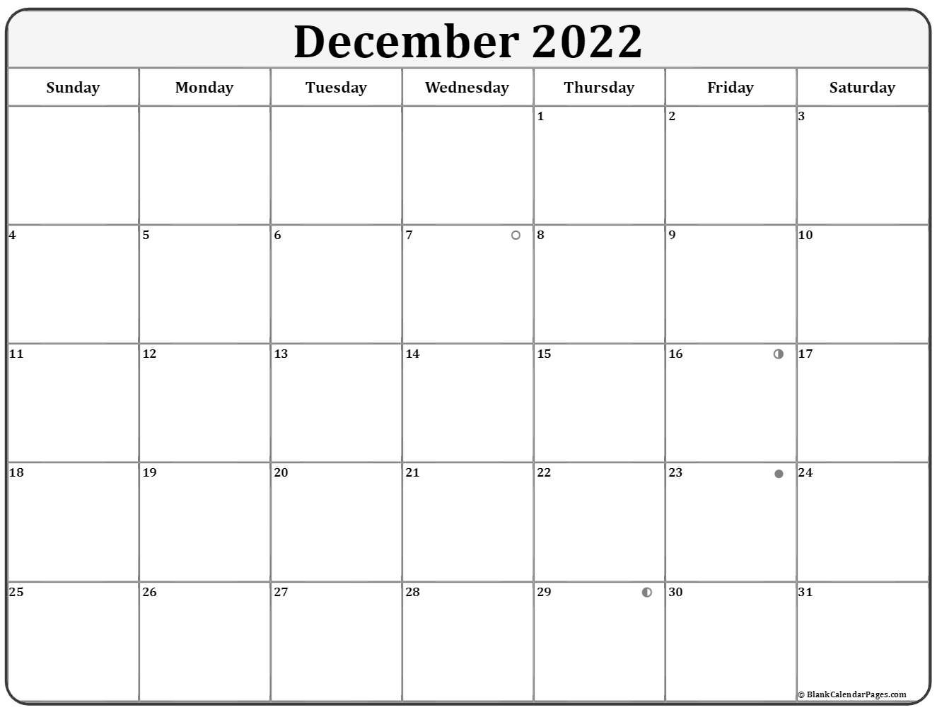 December 2022 Lunar Calendar | Moon Phase Calendar  Editable December 2022 Calendar