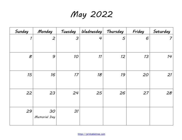 Download Blank Printable Calendar May 2022 Pdf Templates  Calendar For May 2022 With Holidays