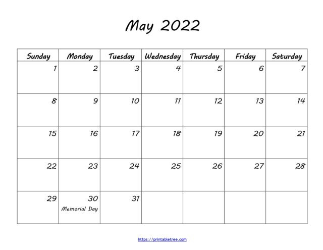 Download Blank Printable Calendar May 2022 Pdf Templates  Free Printable Calendar 2022 May