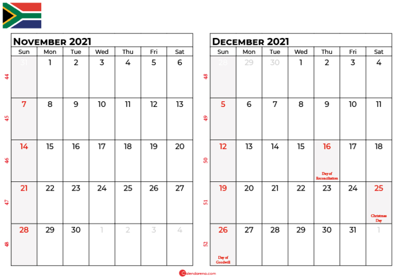 Download Free December 2021 Calendar South Africa  December 2022 Calendar With Holidays South Africa