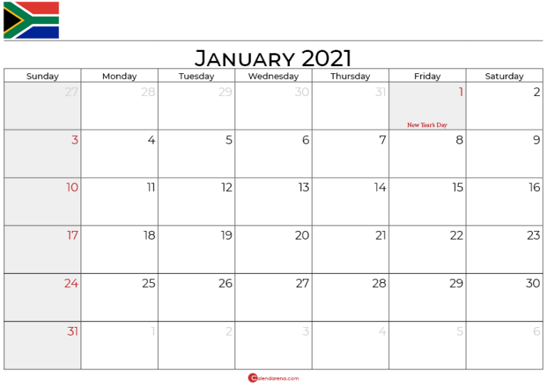 Download Free ?? January 2021 Calendar South Africa  December 2022 Calendar With Holidays South Africa