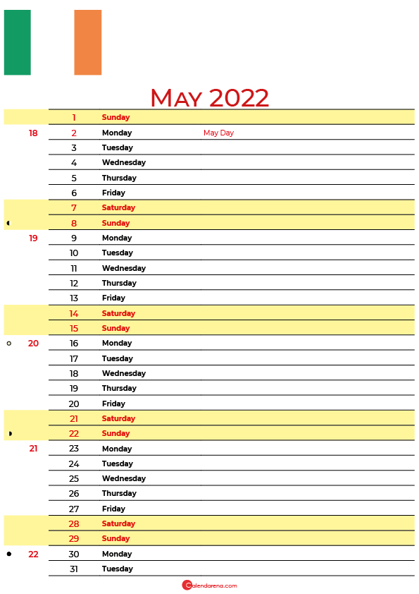 Download Free May 2022 Calendar Ireland With Holidays  2022 Calendar Printable Ireland