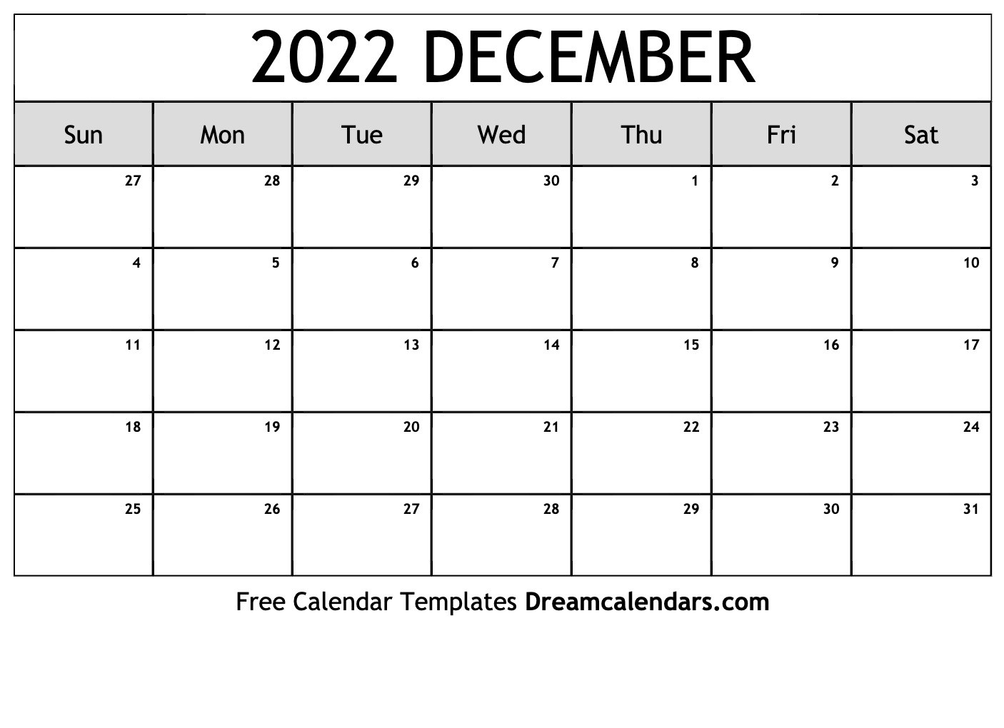 Download Printable December 2022 Calendars  December 2022 Through February 2022 Calendar