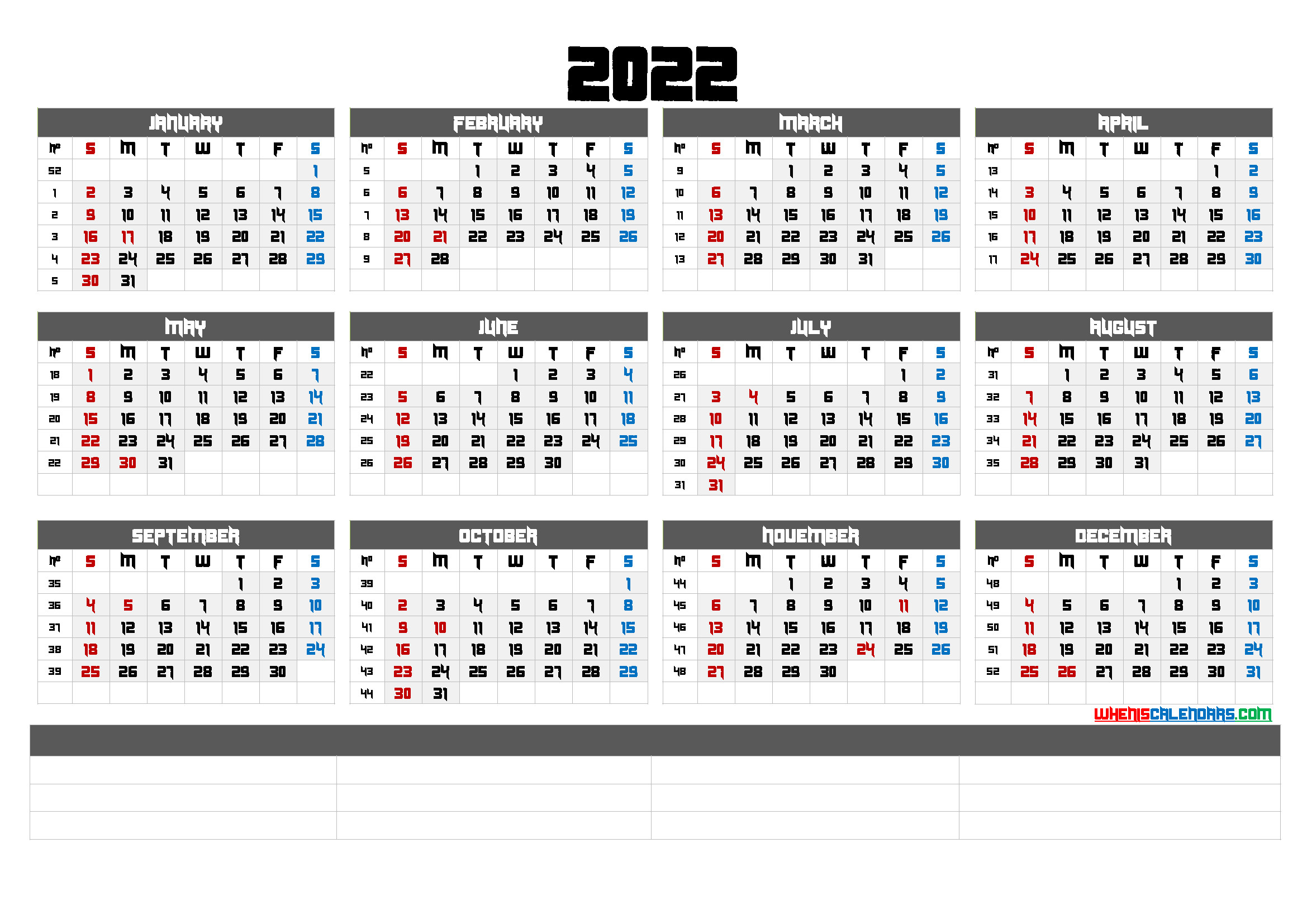 Downloadable 2022 Monthly Calendar (6 Templates)  Free 2022 Calendar Printable Pdf