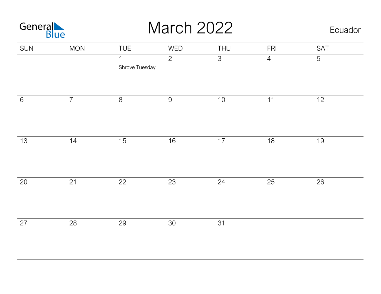 Ecuador March 2022 Calendar With Holidays  April 2022 To March 2022 Calendar Excel