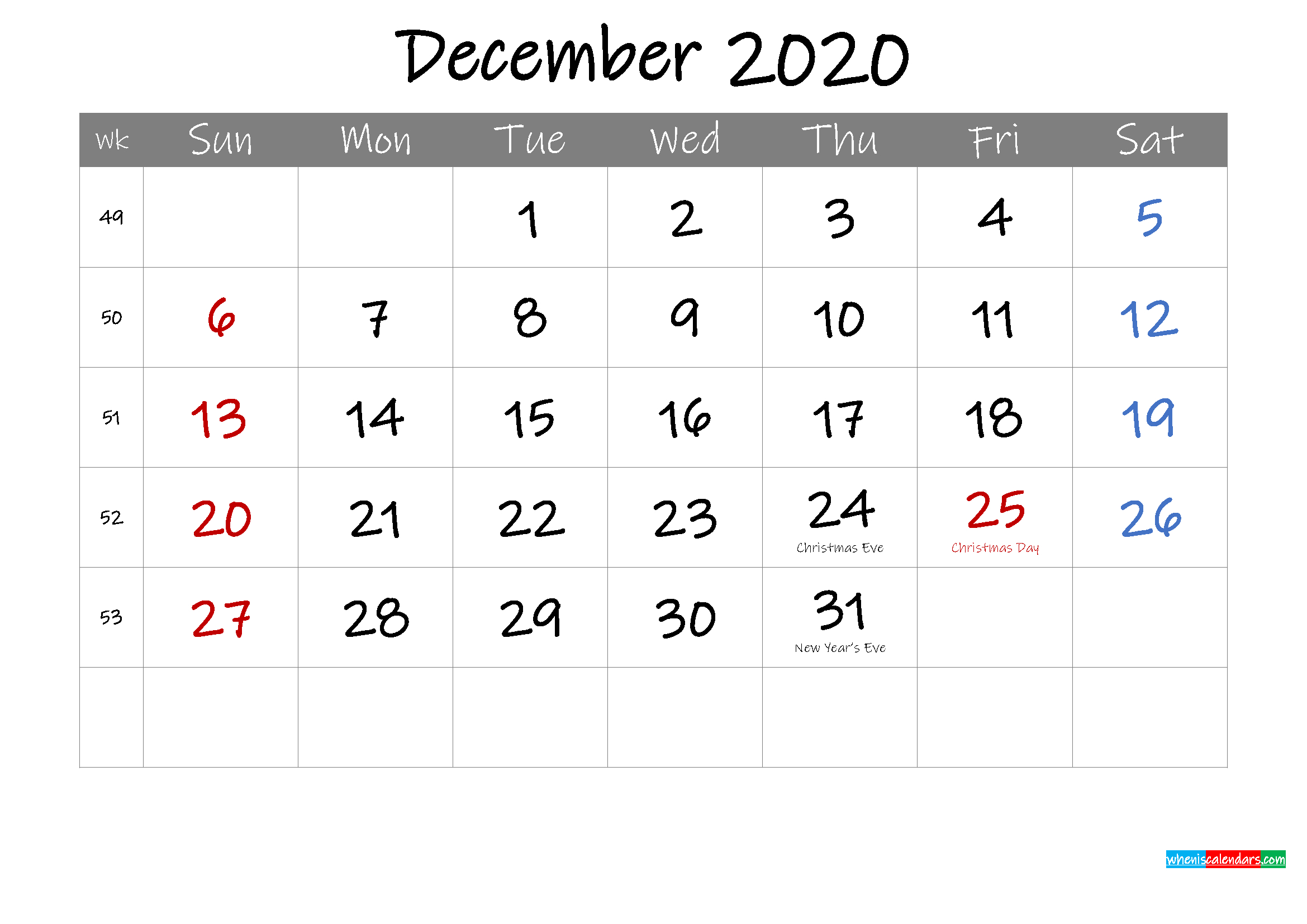 Editable December 2020 Calendar With Holidays - Template Ink20M12  December 2022 Calendar Page