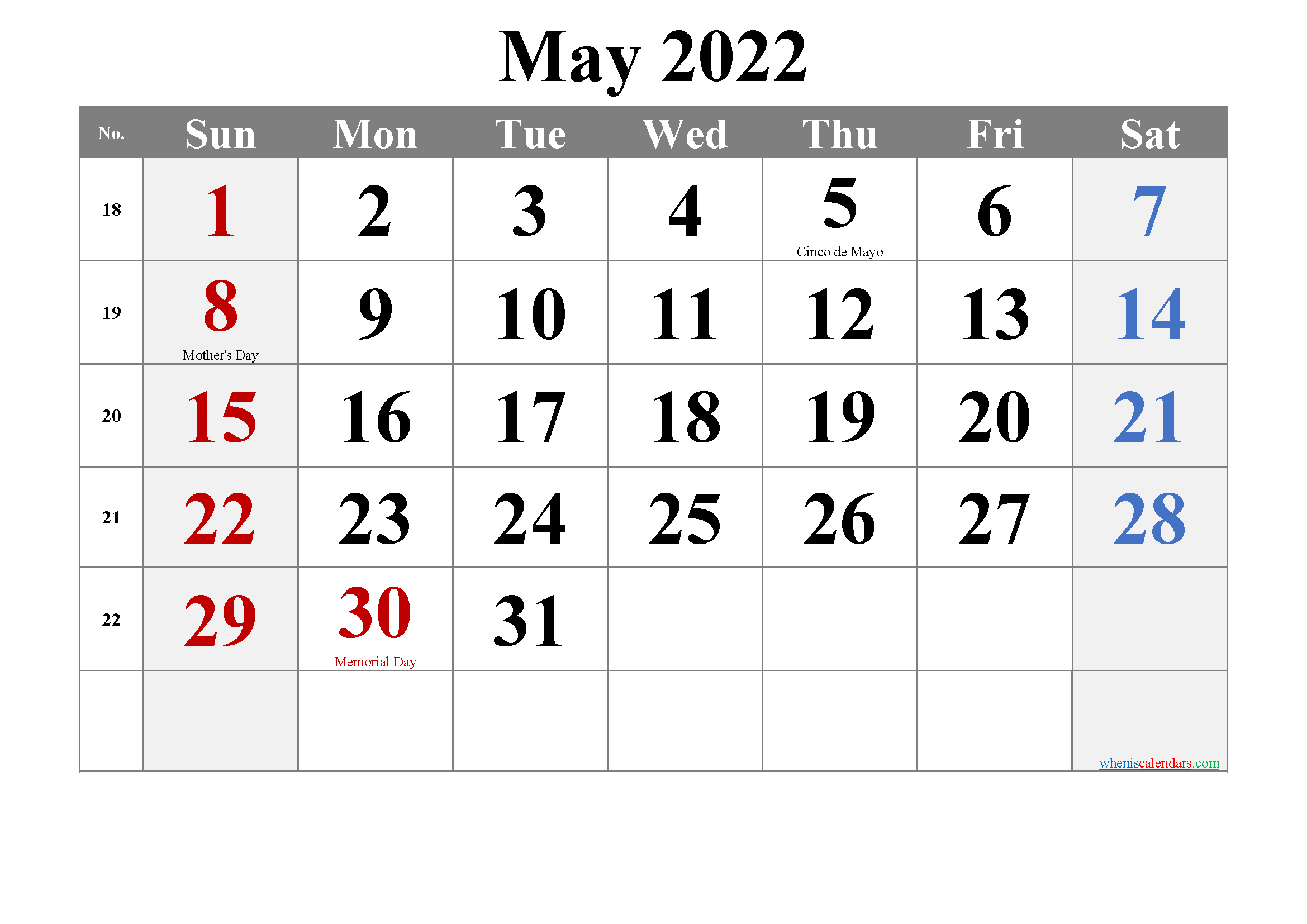 Editable May 2022 Calendar-Template No.tr22M17 - Free  Free Printable Calendar 2022 Editable