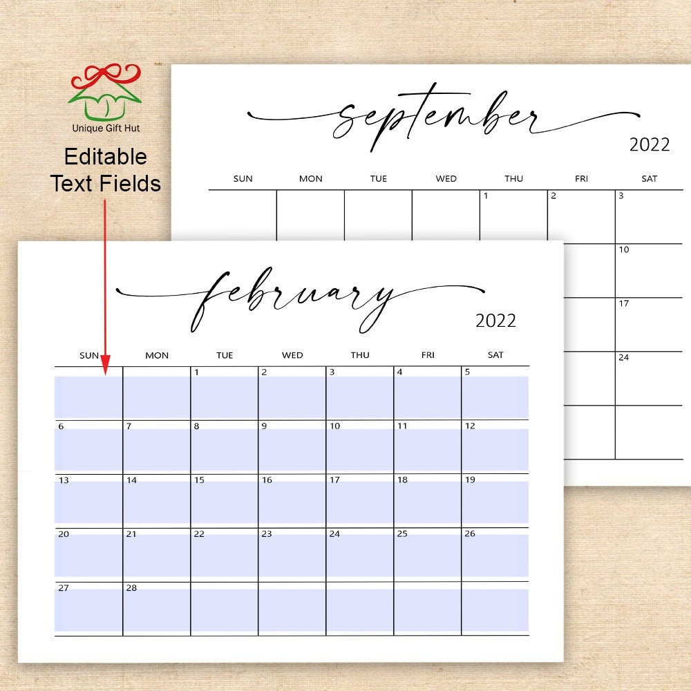 Editable Printable 2022 Minimalist Desk Calendar Simple | Etsy  2022 Calendar Printable Minimalist