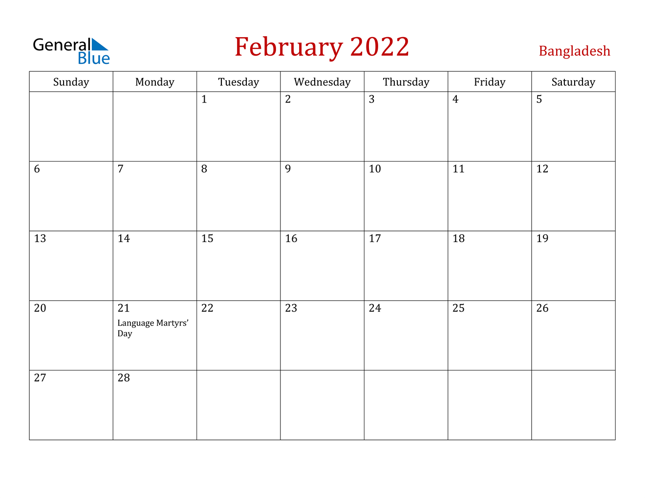 February 2022 Calendar - Bangladesh  December 2022 January 2022 February 2022 Calendar