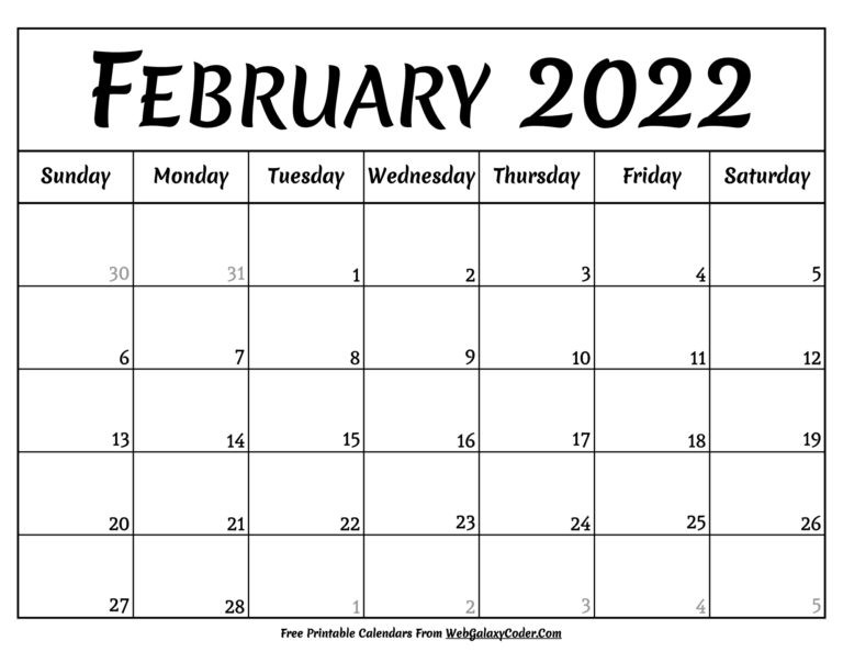 February 2022 Calendar - Printable Format - Print Now  Themed Printable Calendar 2022