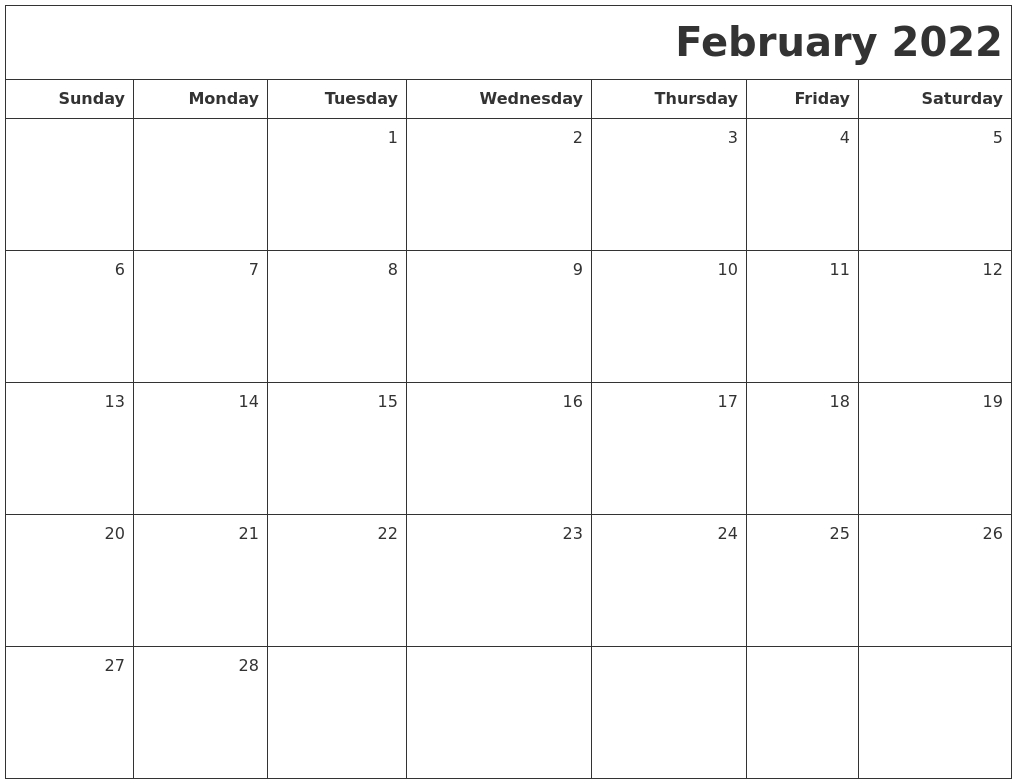 February 2022 Printable Blank Calendar  December 2022 January 2022 February 2022 Calendar