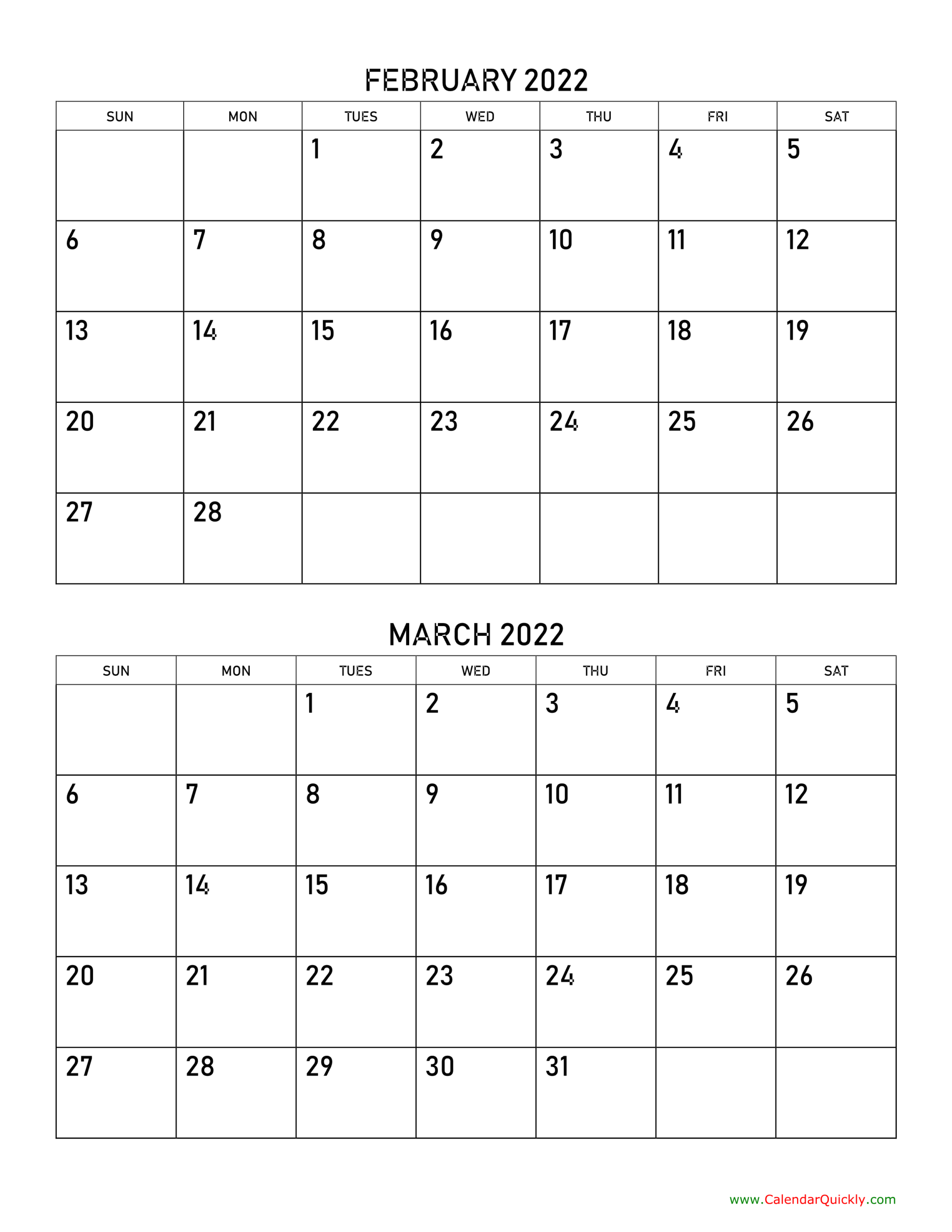 February And March 2022 Calendar | Calendar Quickly  April 2022 To March 2022 Calendar