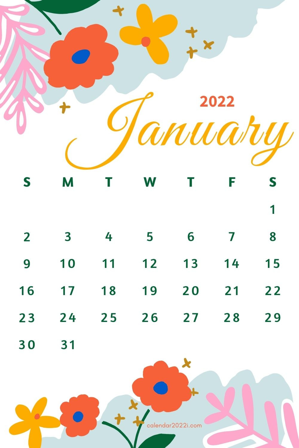 Floral 2022 Monthly Calendar | Calendar 2022  Dec Jan Calendar 2022