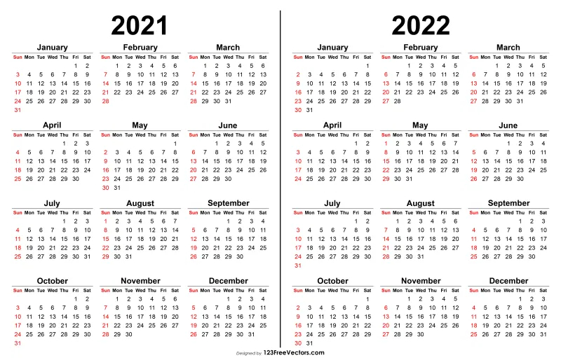 Free 2021 2022 Calendar | Printable Yearly Calendar  Free Printable Calendar 2022 Year At A Glance