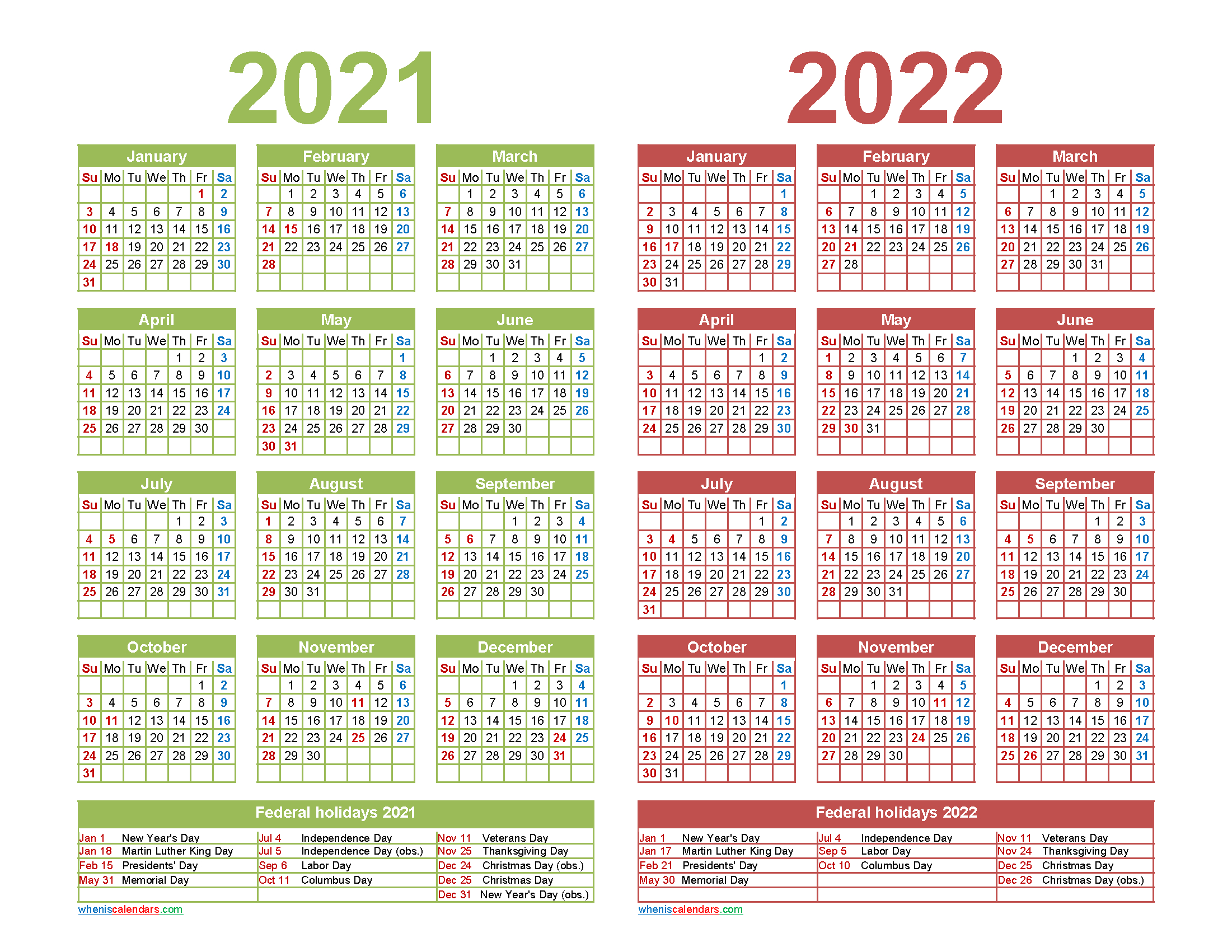 Free 2021 And 2022 Calendar Printable With Holidays  Free Printable 2022 And 2022 Calendar Printable