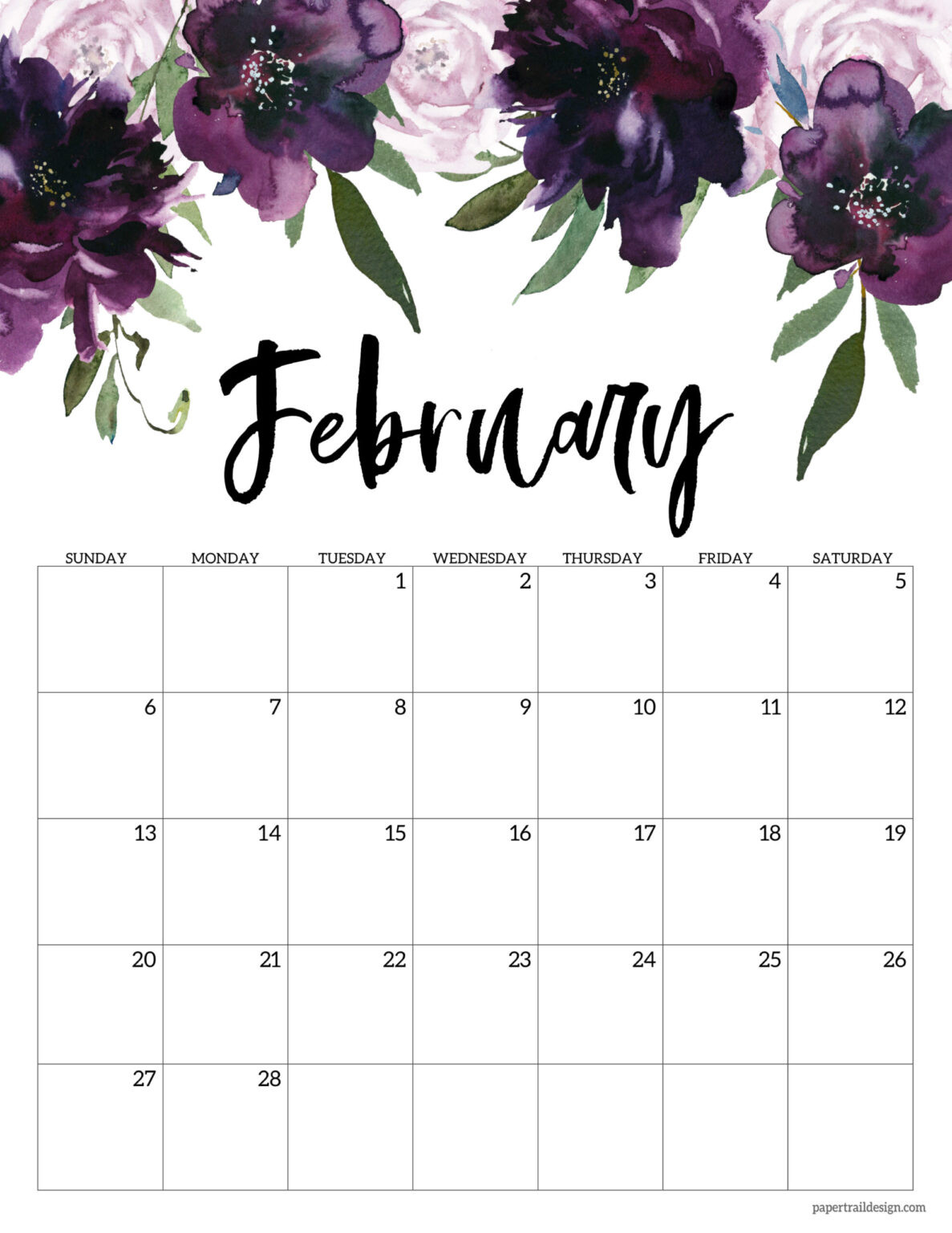 Free 2022 Calendar Printable - Floral - Paper Trail Design  Free Printable Calendar 2022 Monthly