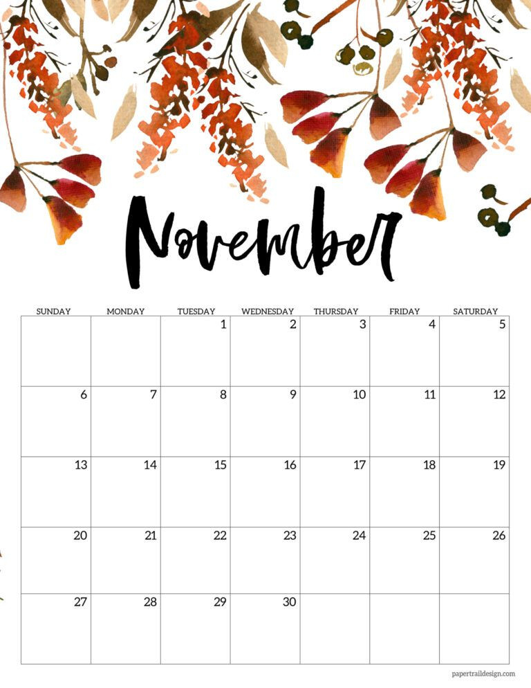 Free 2022 Calendar Printable - Floral | Paper Trail Design  Printable Calendar 2022 Pretty