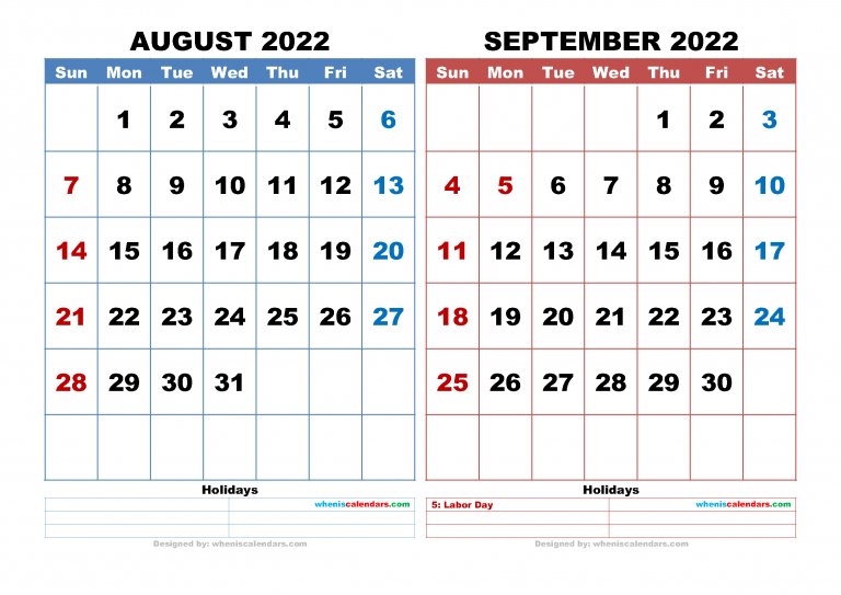 Free August September 2022 Calendar Printable Pdf  2022 Calendar Printable Saturday Start