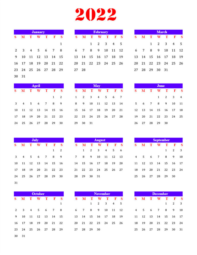 Free Blank Calendar 2022 Template In Pdf  Free Writable Calendar Template 2022