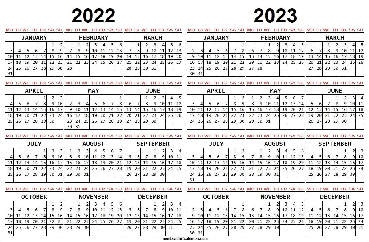 Free Calendar 2022 2023 Template | Yearly Calendar Template  Free Printable 2022 And 2022 Calendar Printable