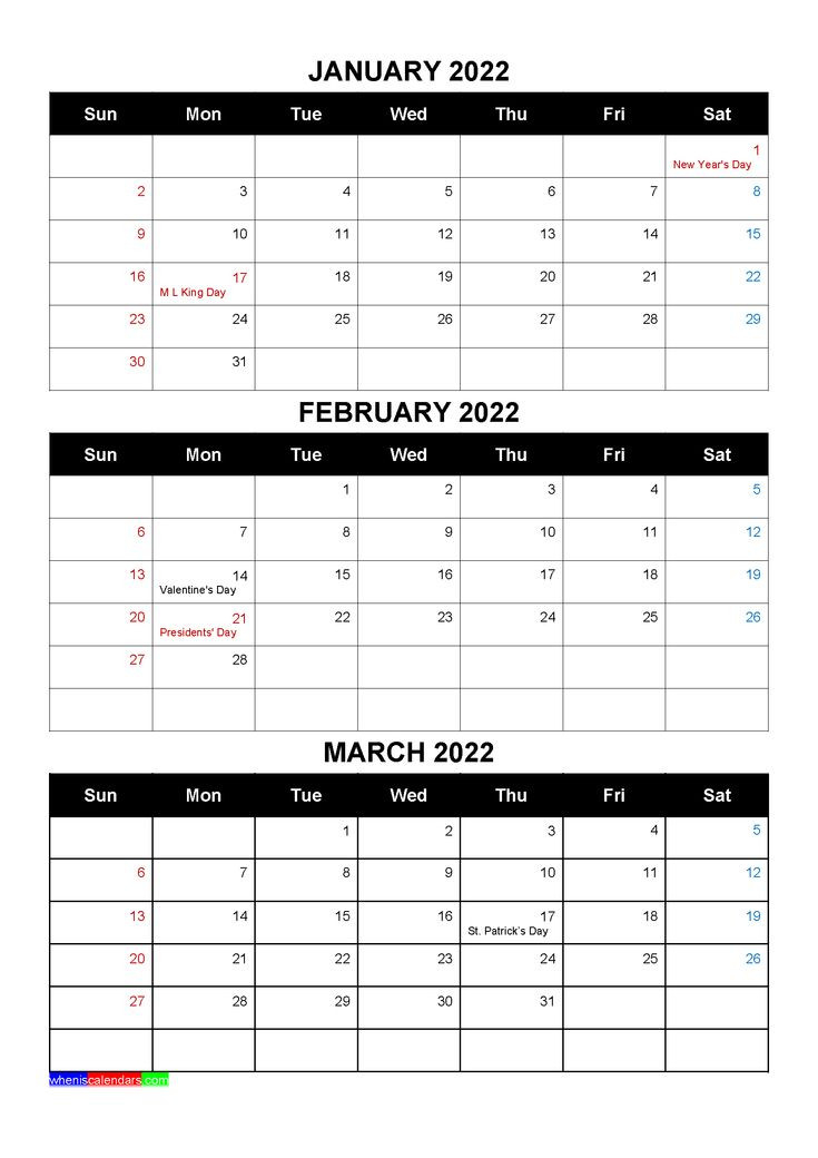 Free Calendar January February March 2022 With Holidays  Dec Jan Calendar 2022