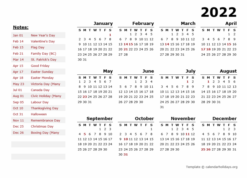 Free Calendarmail 2022 Canada  Ontario Calendar For 2022