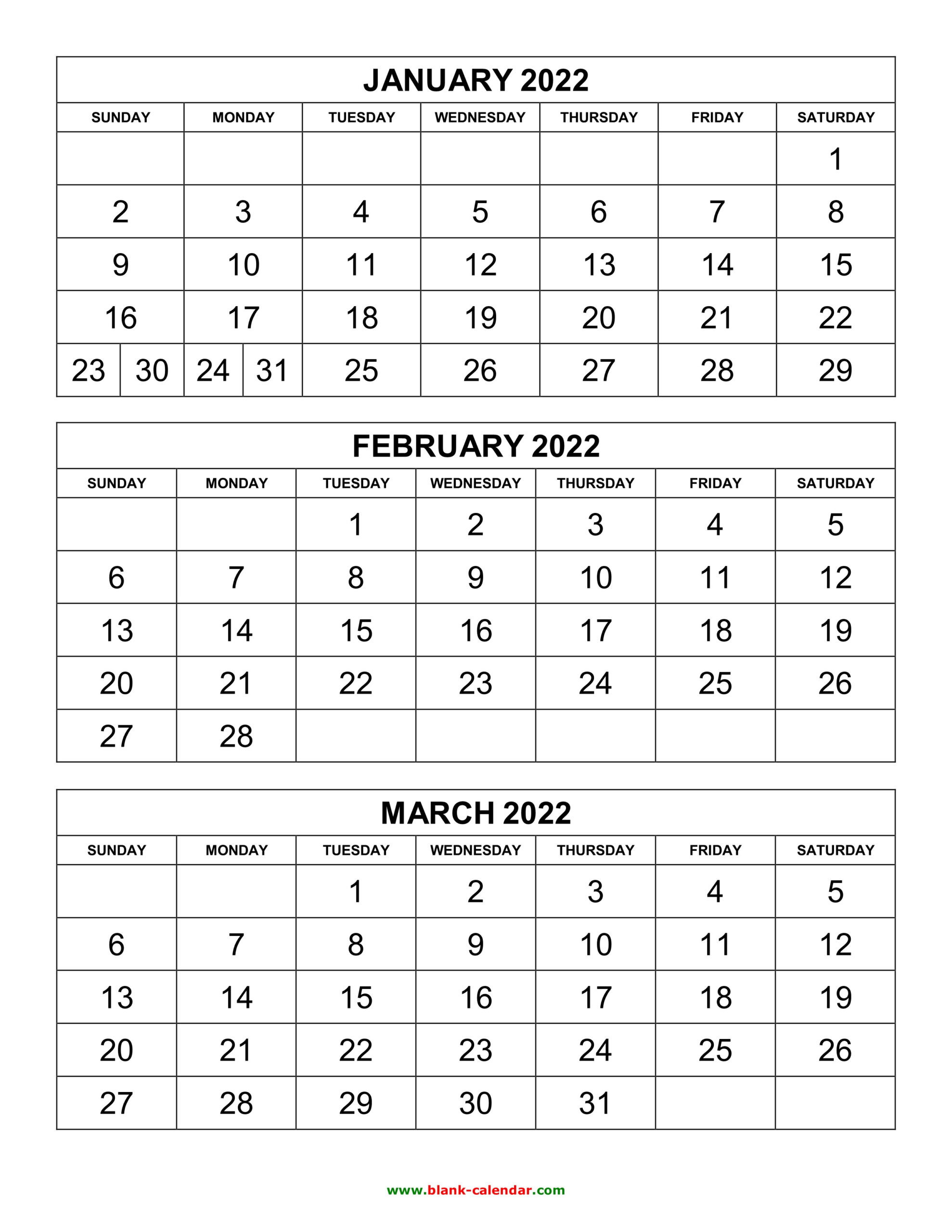 Free Download Printable Calendar 2022, 3 Months Per Page  Free Monthly Calendar Template 2022 Portrait