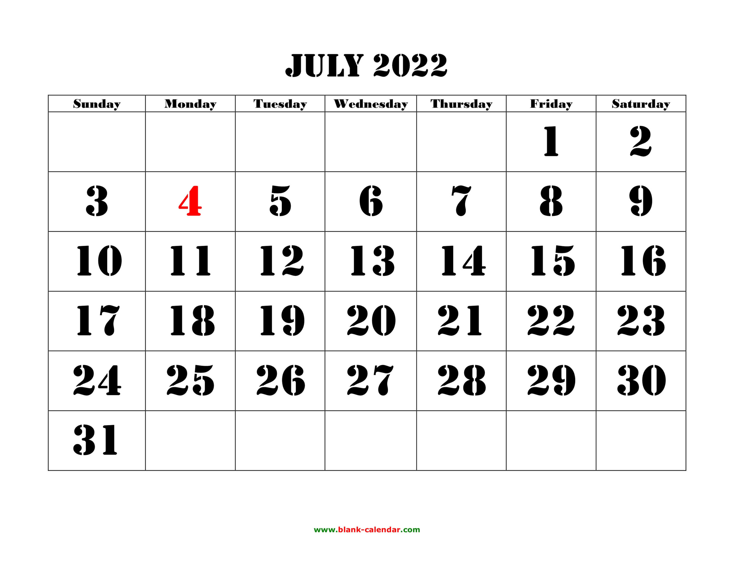 Free Download Printable July 2022 Calendar, Large Font  Blank October 2022 Calendar Printable