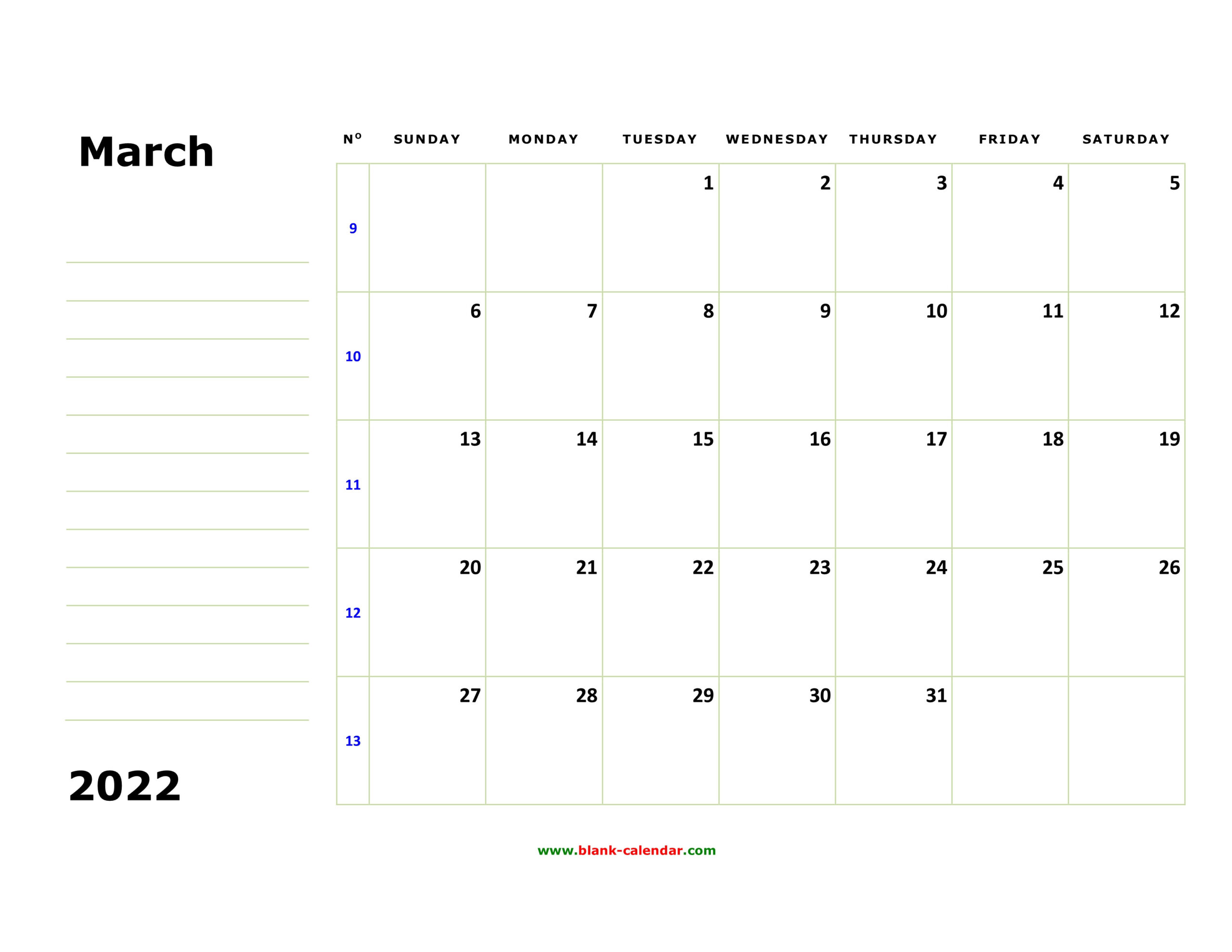 Free Download Printable March 2022 Calendar, Large Box  Year Calendar April 2022 To March 2022