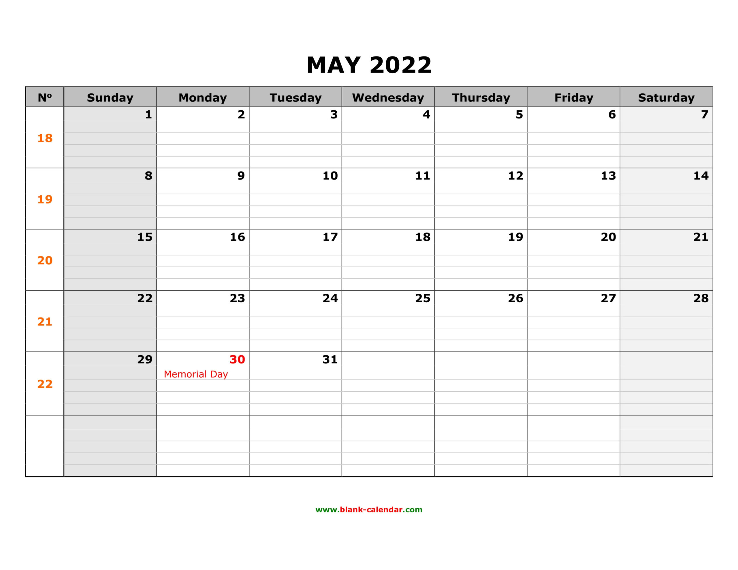 Free Download Printable May 2022 Calendar, Large Box Grid  Free Printable Calendar With Grid Lines 2022