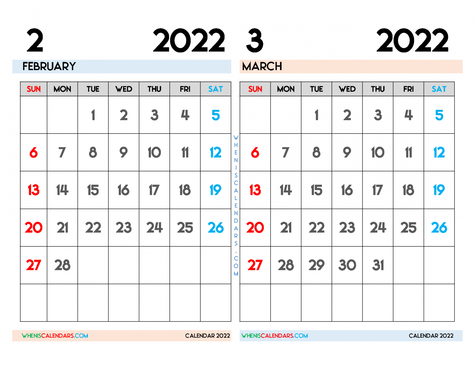Free February March 2022 Calendar Printable Pdf  Win Free Printable Calendar 2022