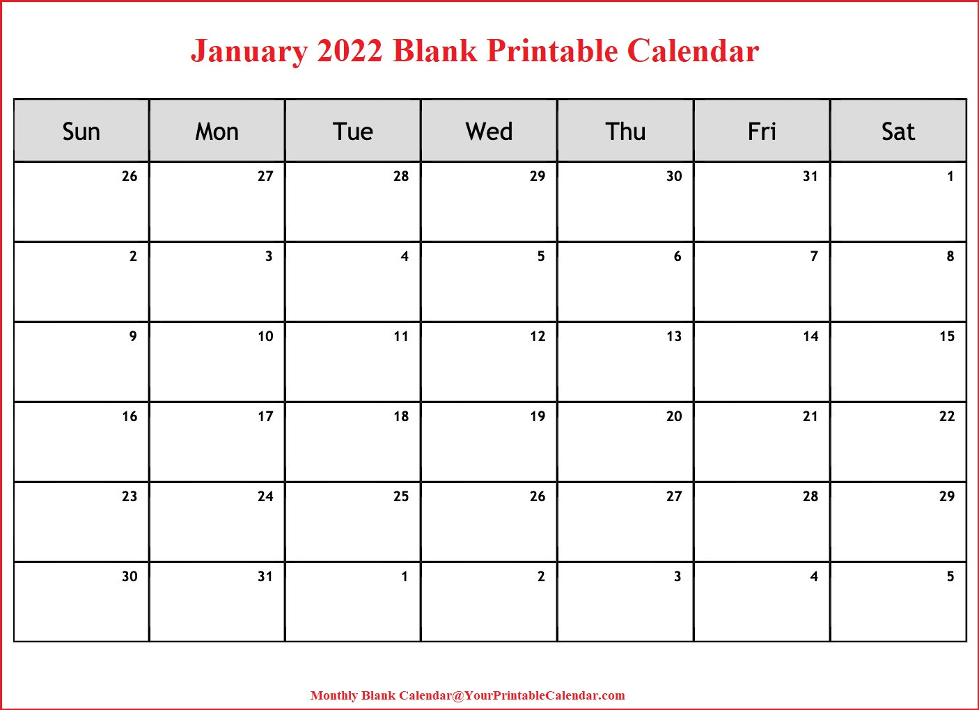 Free January 2022 Blank Calendar Printable [Pdf] | Your  Iitm Calendar Jan-May 2022