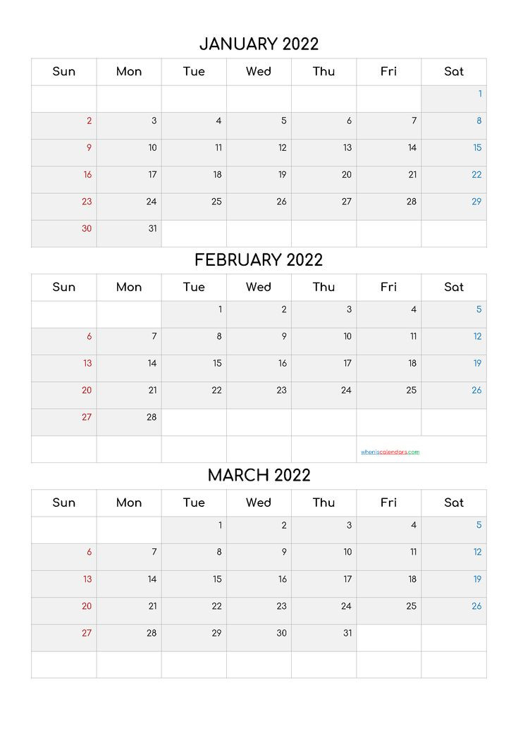 Free January February March 2022 Calendar [Q1-Q2-Q3-Q4  Calendar Of March And April 2022
