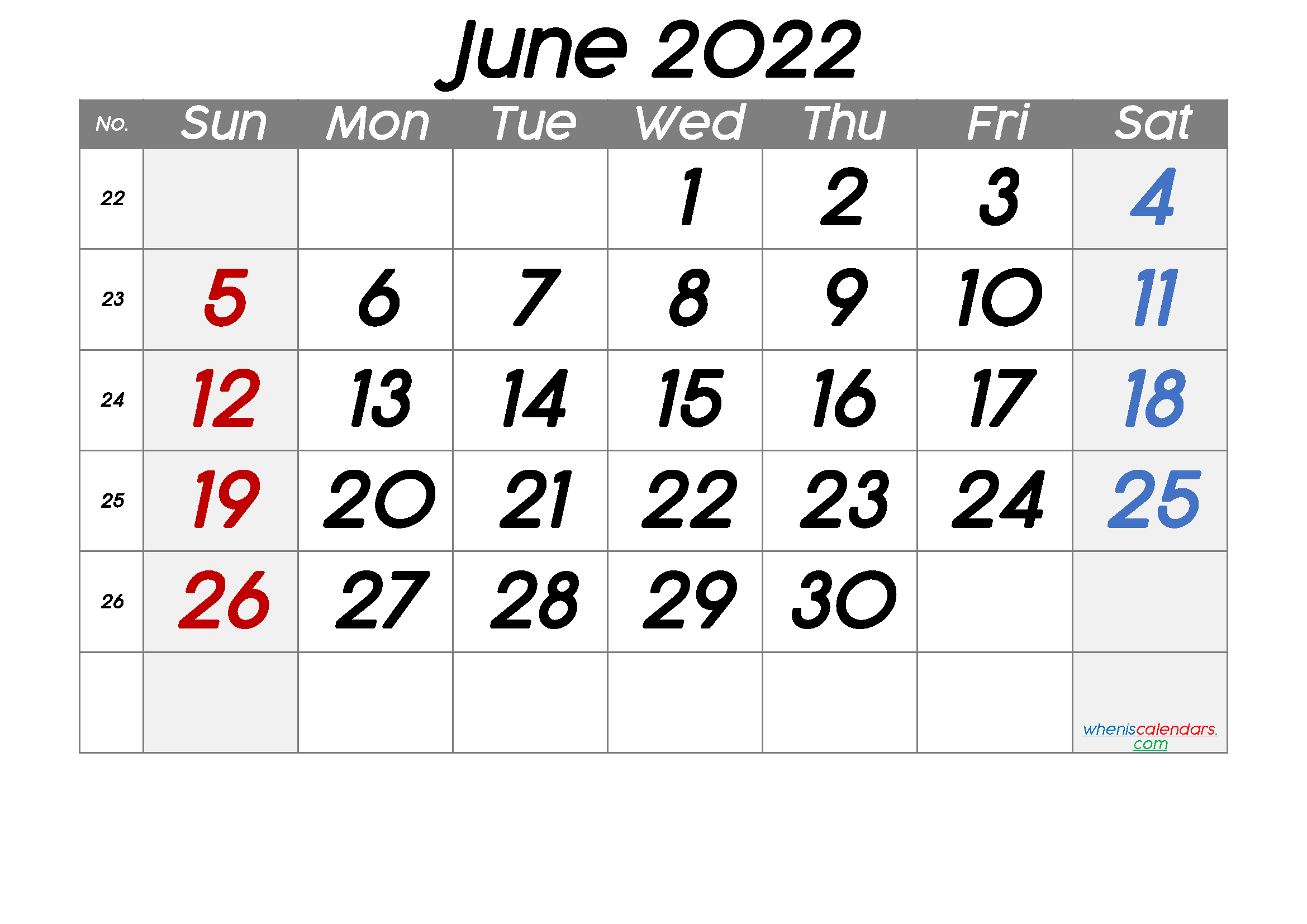 Free June 2022 Calendar With Week Numbers - Free Printable  Calendar For 2022 With Week Numbers