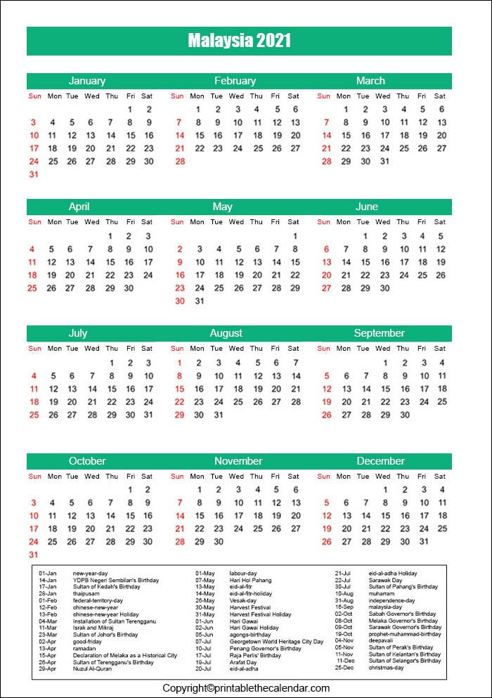 Free Malaysia Calendar 2021 | Printable The Calendar  Lunar Calendar 2022 Malaysia