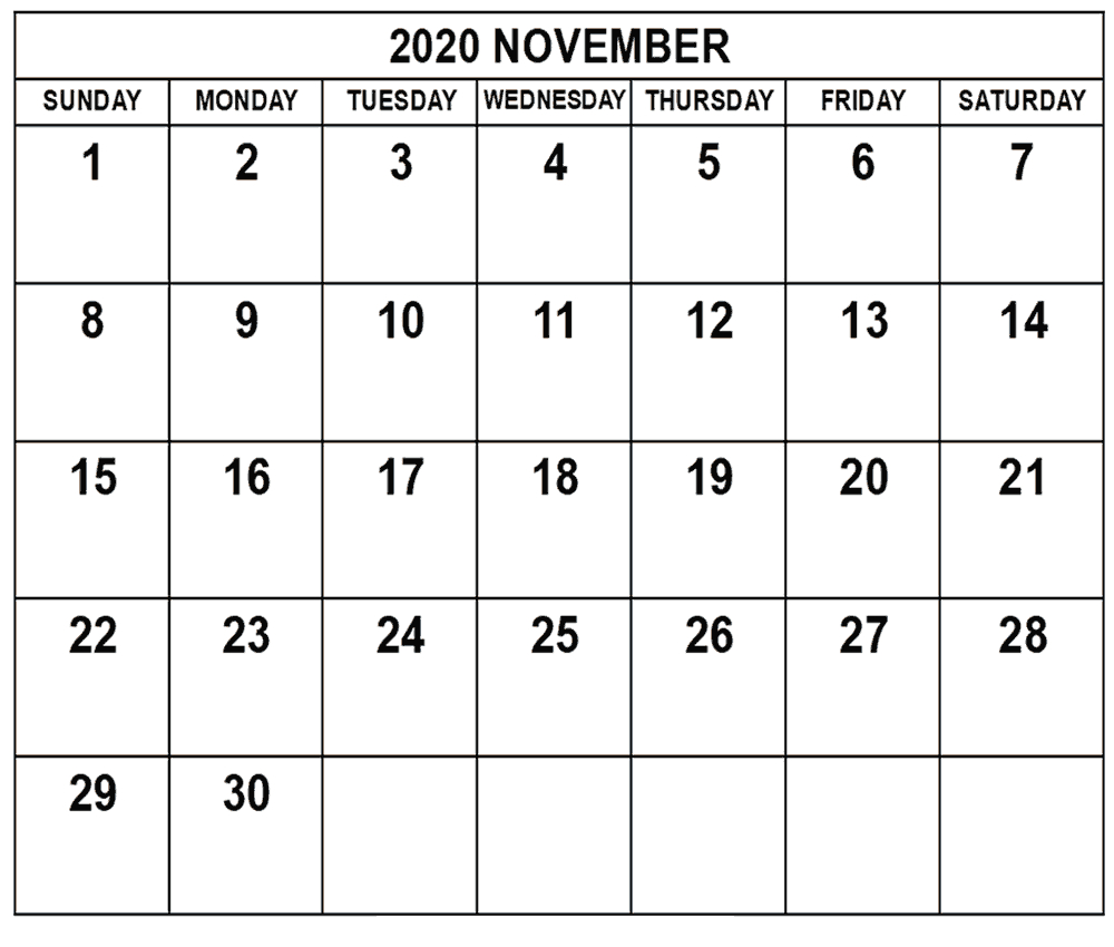 Free November 2020 Calendar Printable (Pdf, Word  November 2022 Calendar Editable