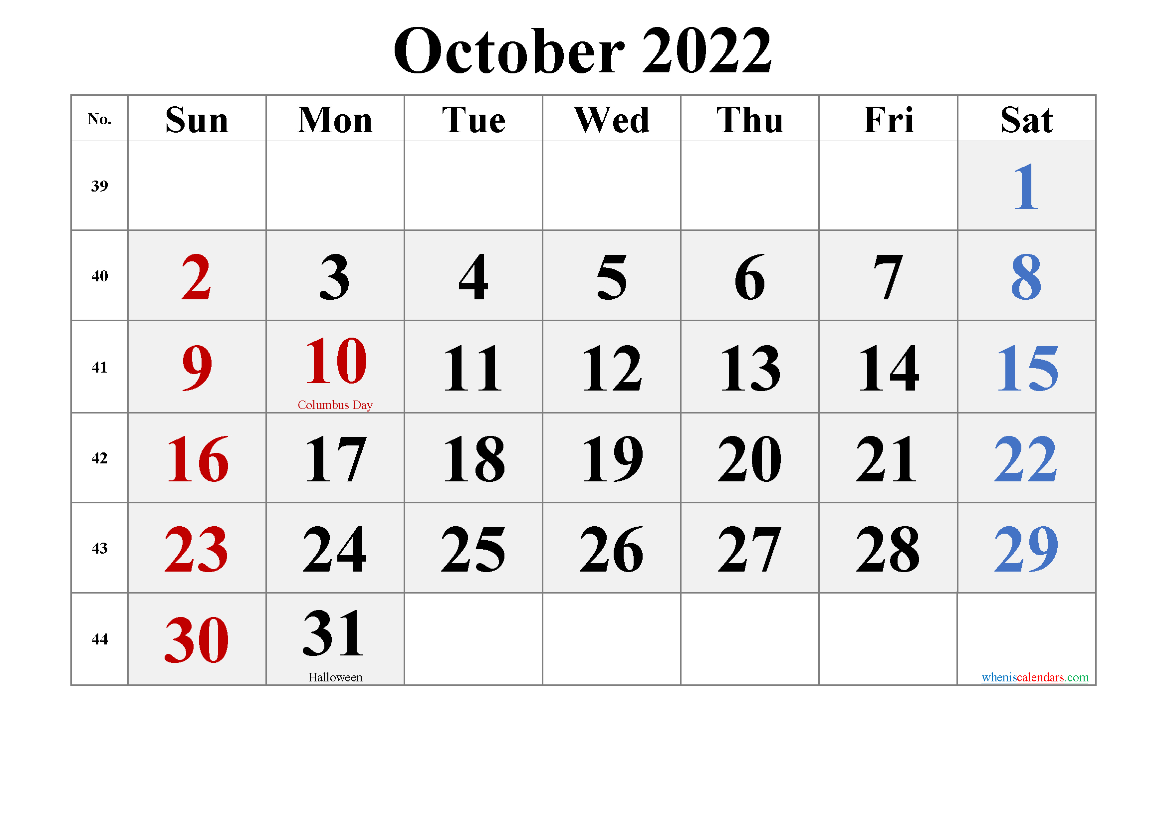 Free October 2022 Calendar Printable  Free Printable October 2022 Calendar