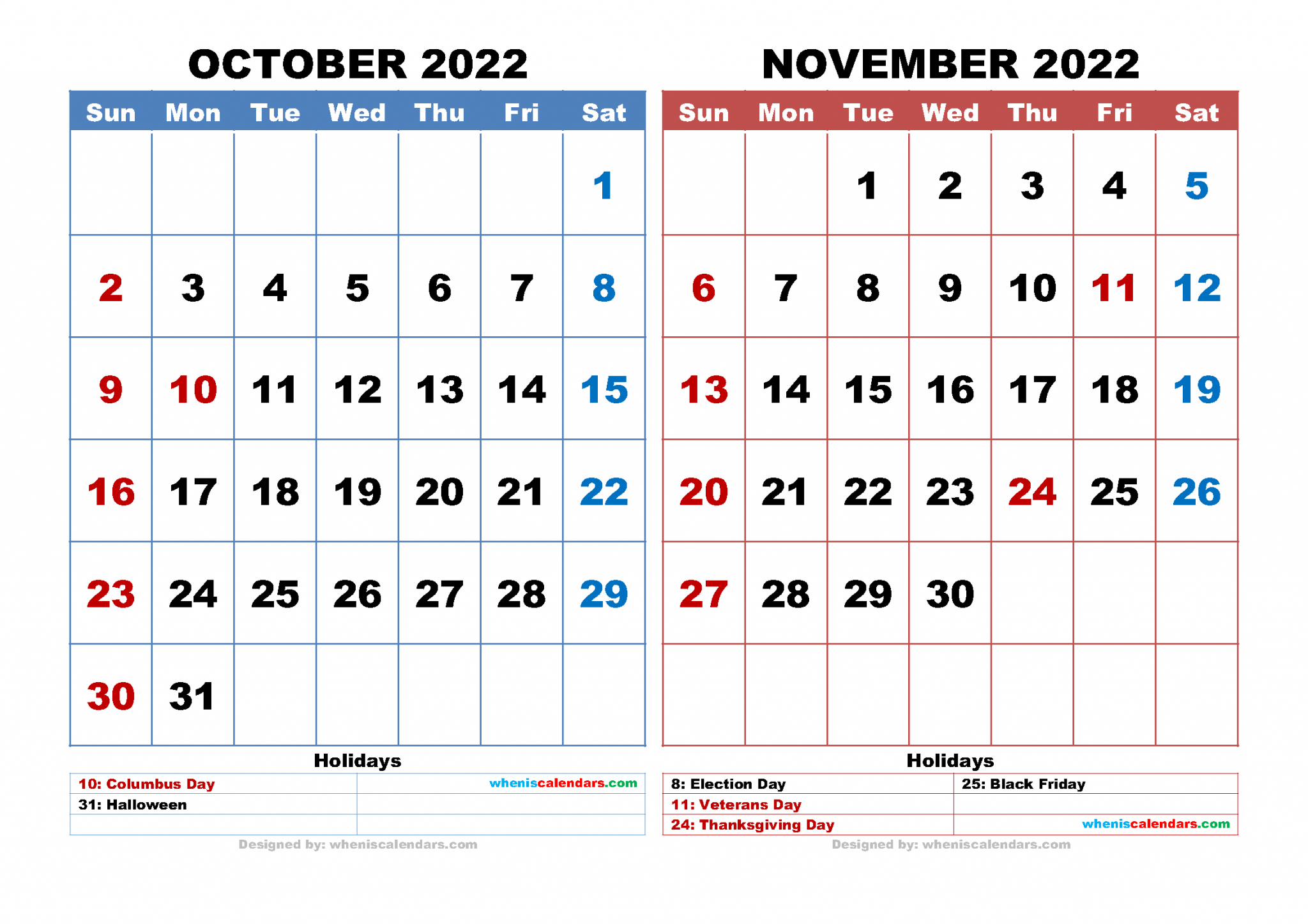 Free October November 2022 Calendar Printable Pdf  Win Free Printable Calendar 2022
