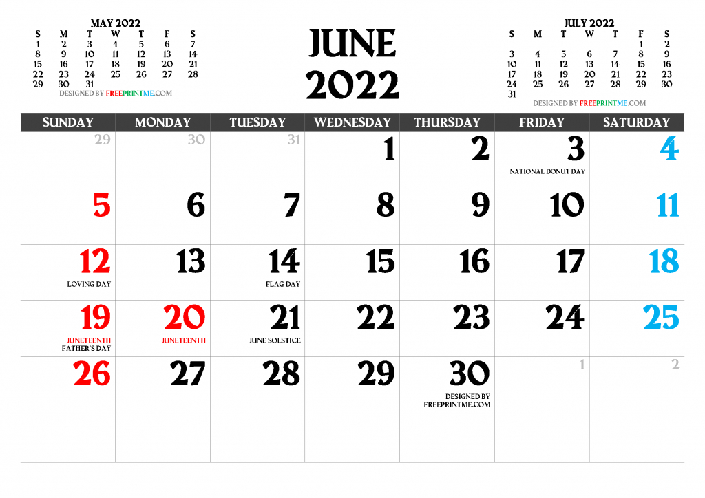 Free Online June 2022 Calendar With Holidays - 2022  December 2022 Calendar With Holidays South Africa