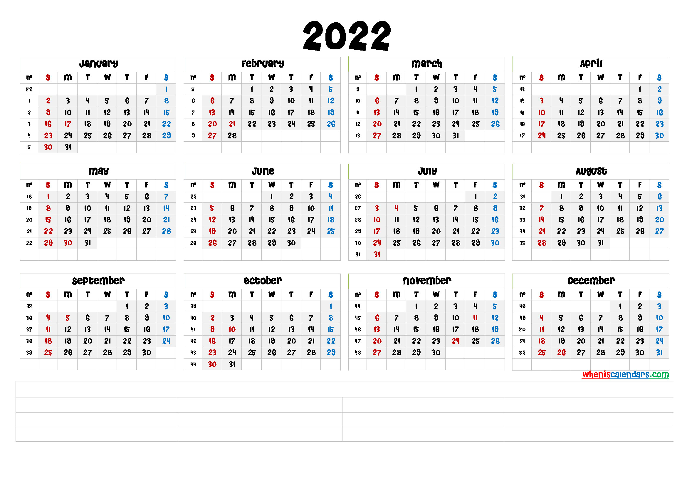 Free Printable 2022 Calendarmonth (6 Templates) - Free  Free Printable Calendar 2022 With Notes