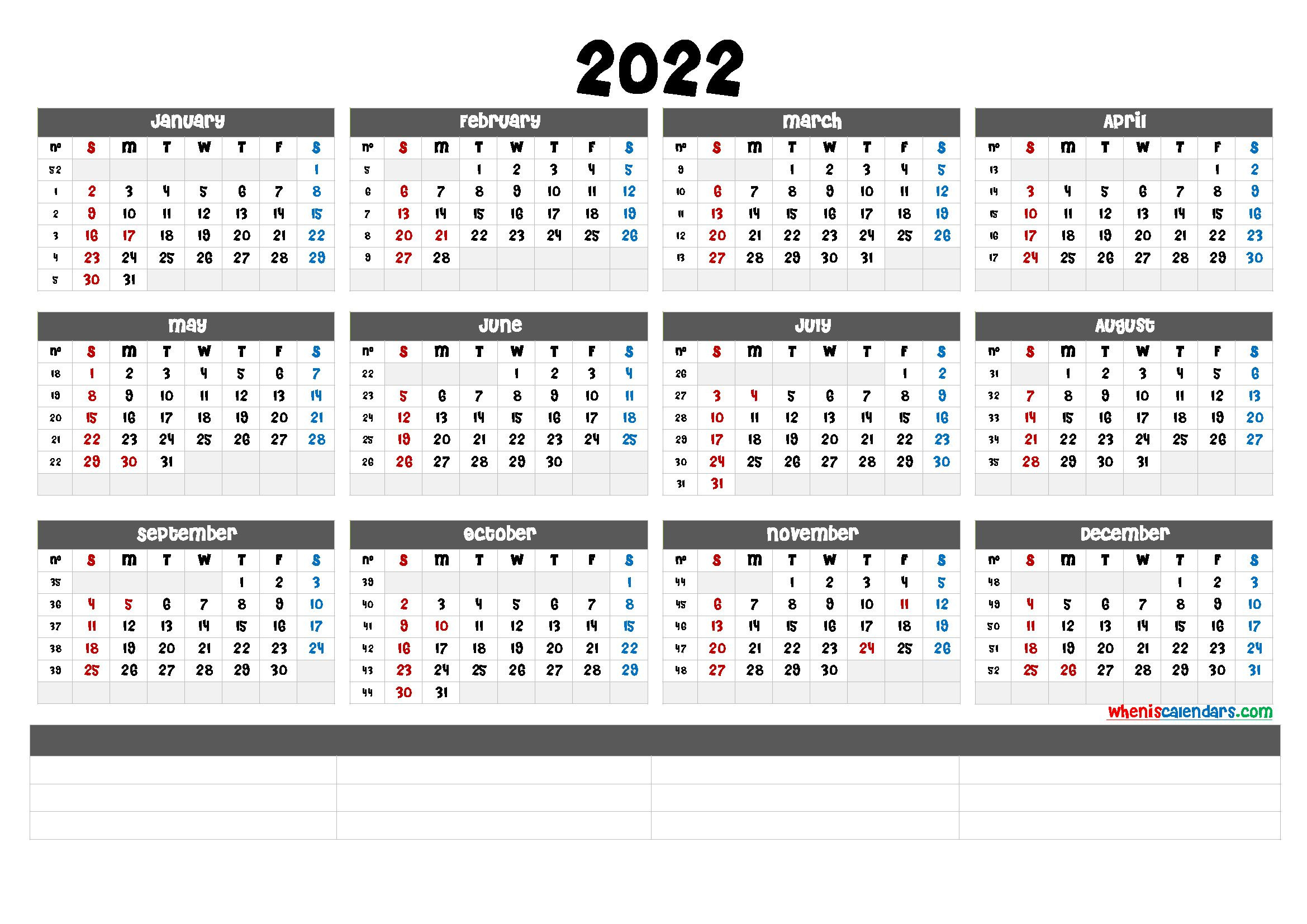 Free Printable 2022 Calendarmonth (6 Templates) - Free  Julian Calendar 2022 Quadax
