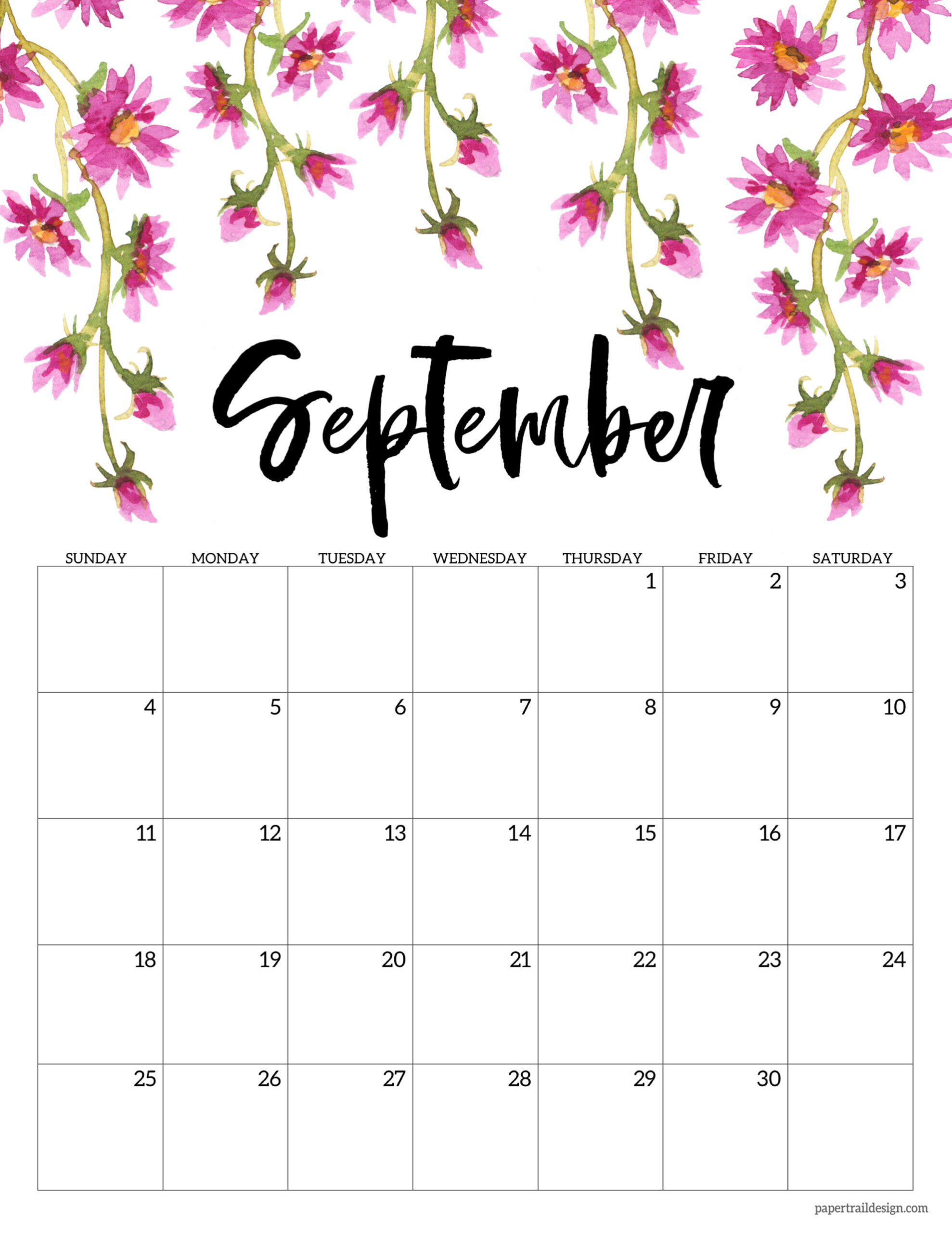 Free Printable 2022 Floral Calendar | Paper Trail Design  Printable Calendar 2022 Pretty