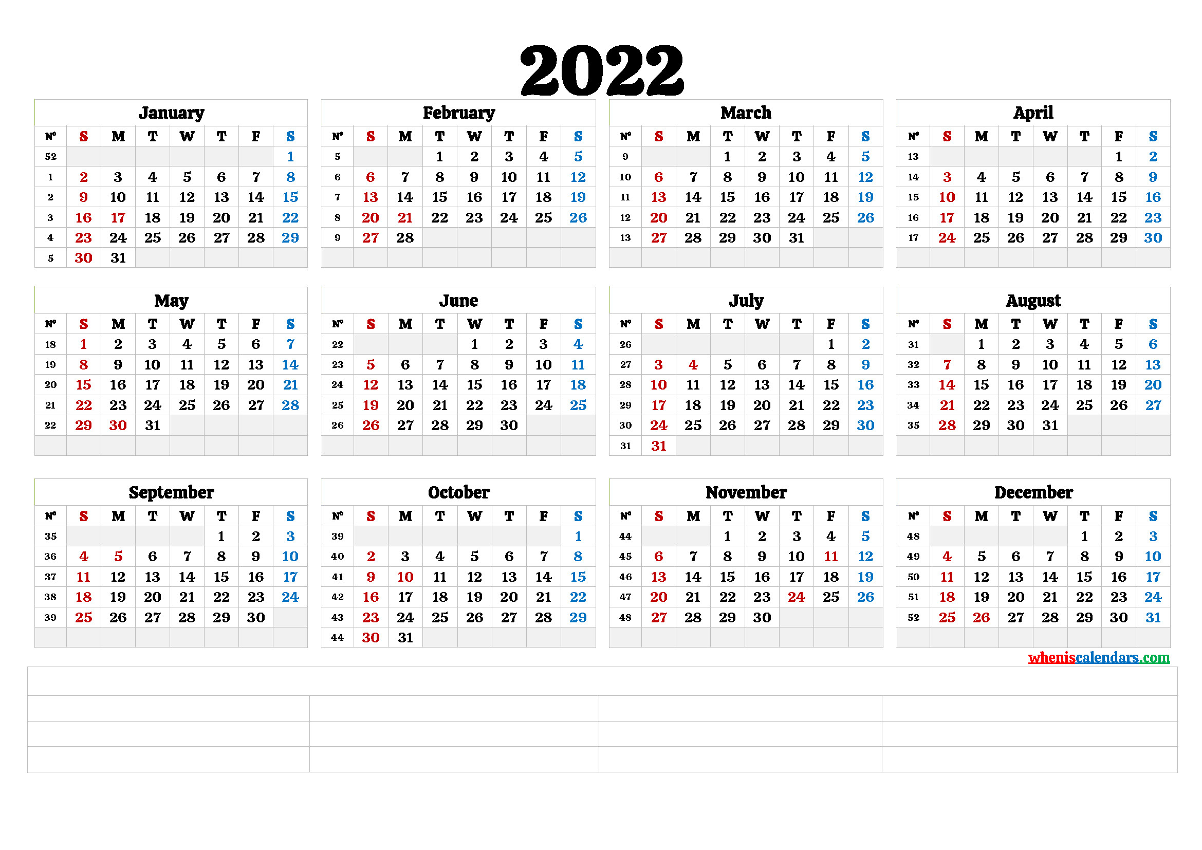Free Printable 2022 Yearly Calendar (6 Templates)  Calendar Template 2022 Goodnotes