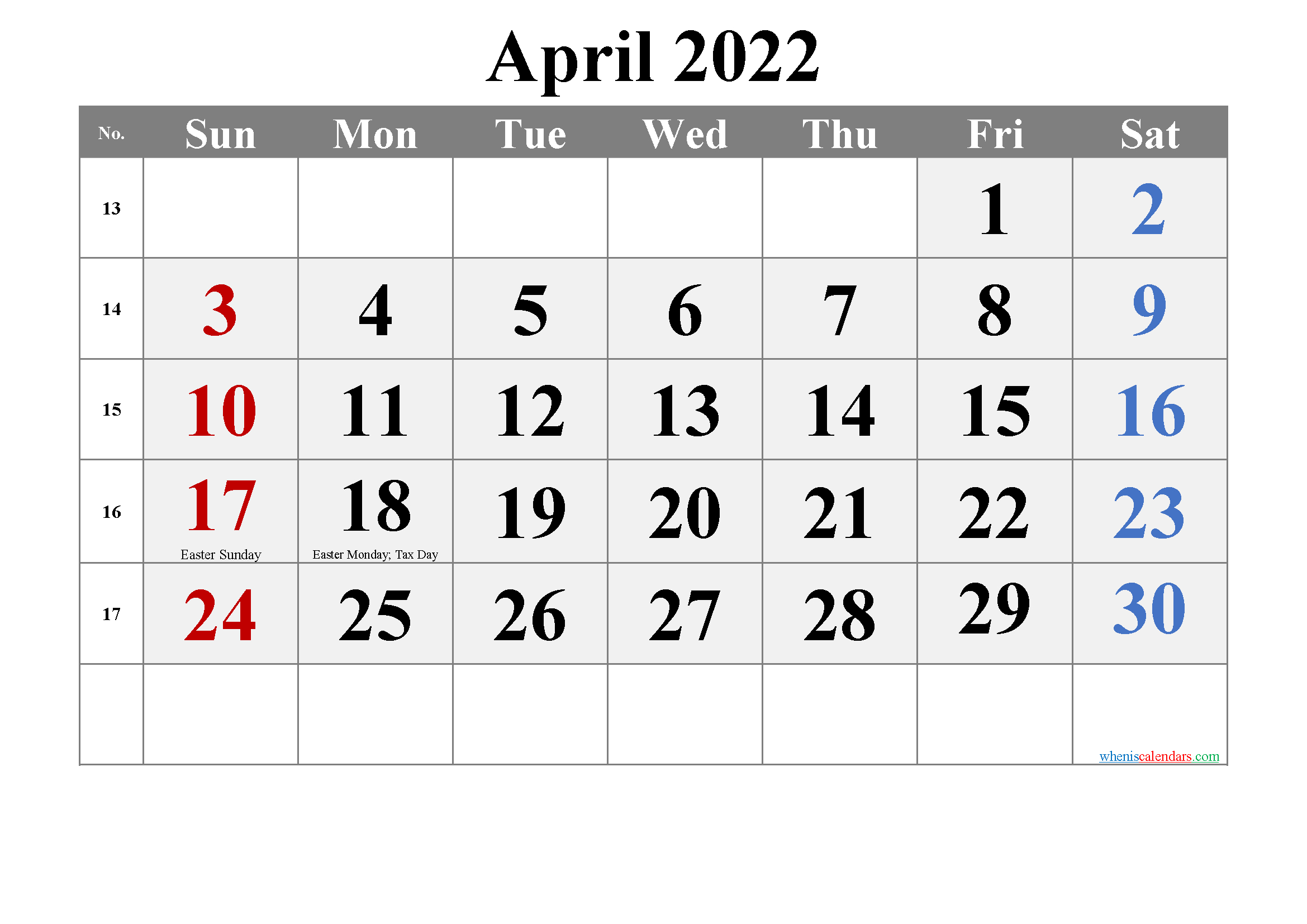 Free Printable April 2021 Calendar With Holidays - Free  How Many Weeks From April 2022 To March 2022