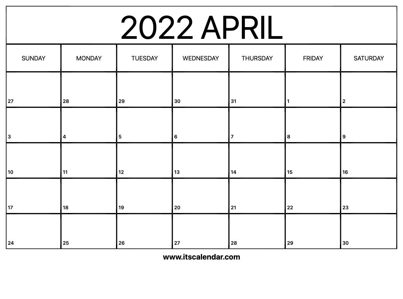 Free Printable April 2022 Calendar  Calendar 2022 January February March April