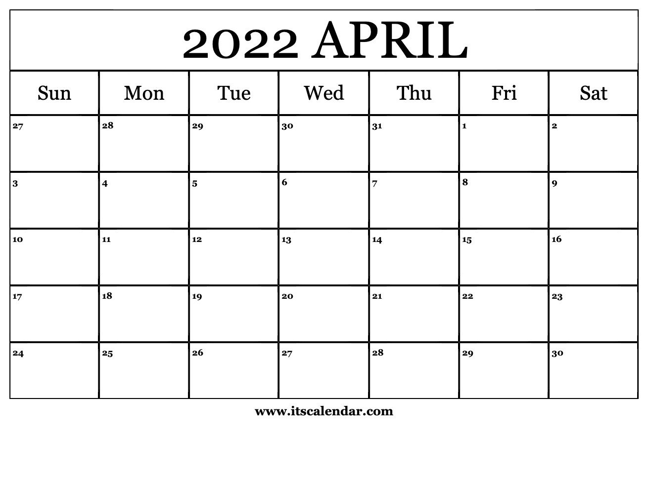 Free Printable April 2022 Calendar  Calendar Jan-April 2022