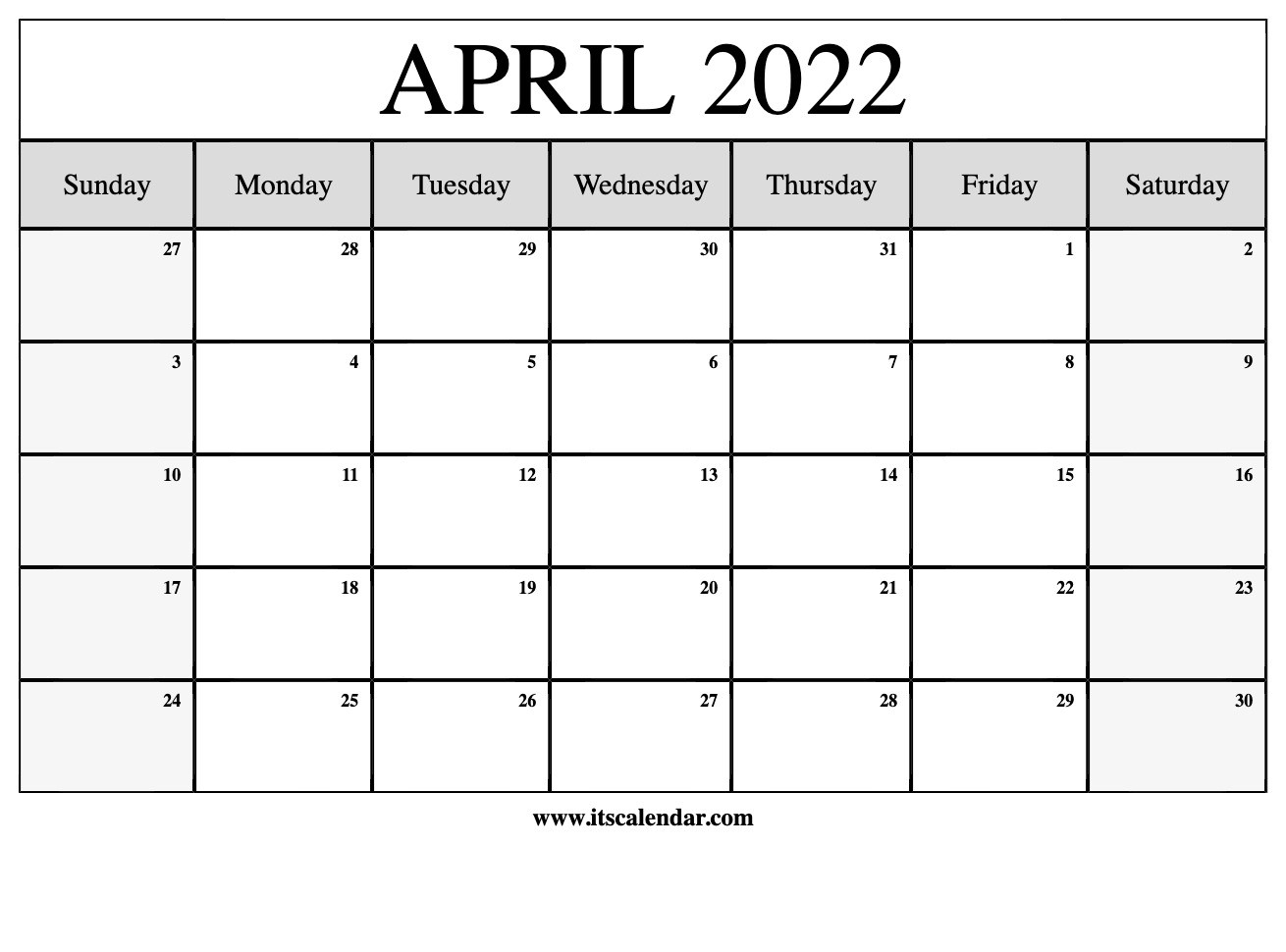 Free Printable April 2022 Calendar  Calendar Jan To April 2022