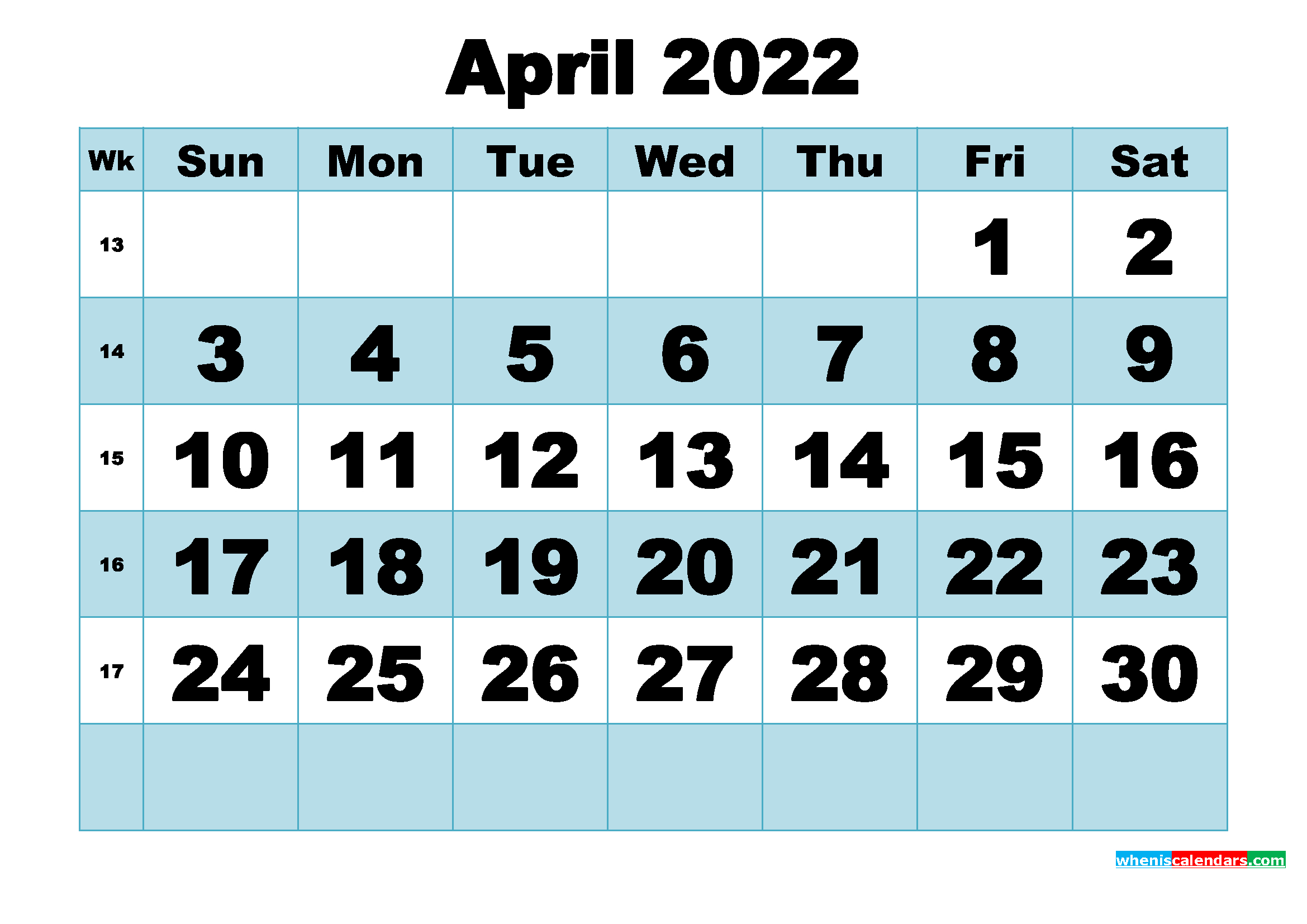 Free Printable April 2022 Calendar Word, Pdf, Image  April Free Printable Calendar 2022
